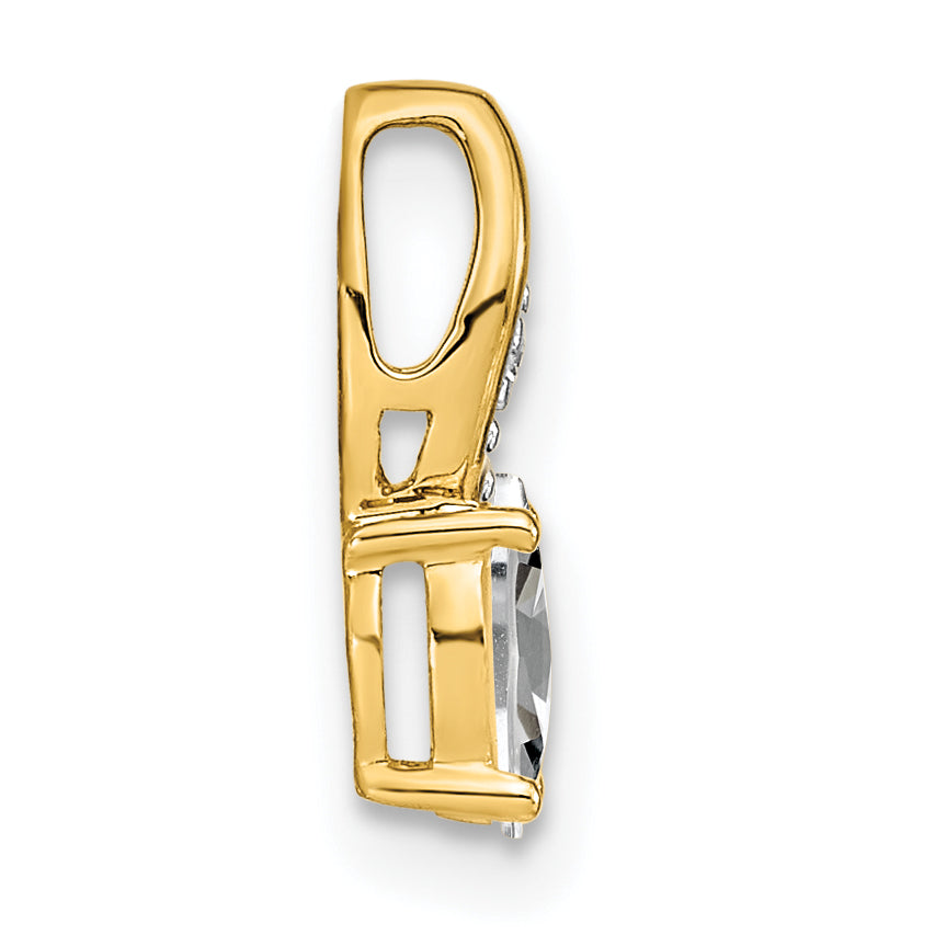 14K Yellow Gold White Topaz and Diamond Pendant