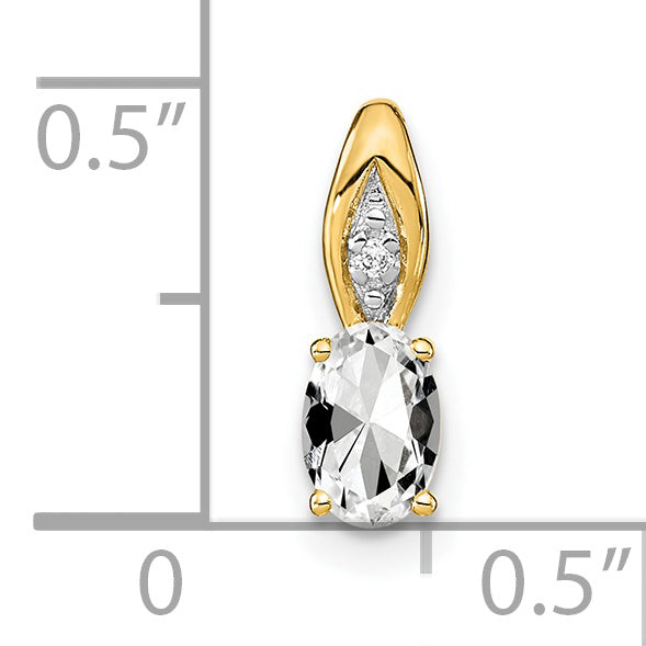 14K Yellow Gold White Topaz and Diamond Pendant