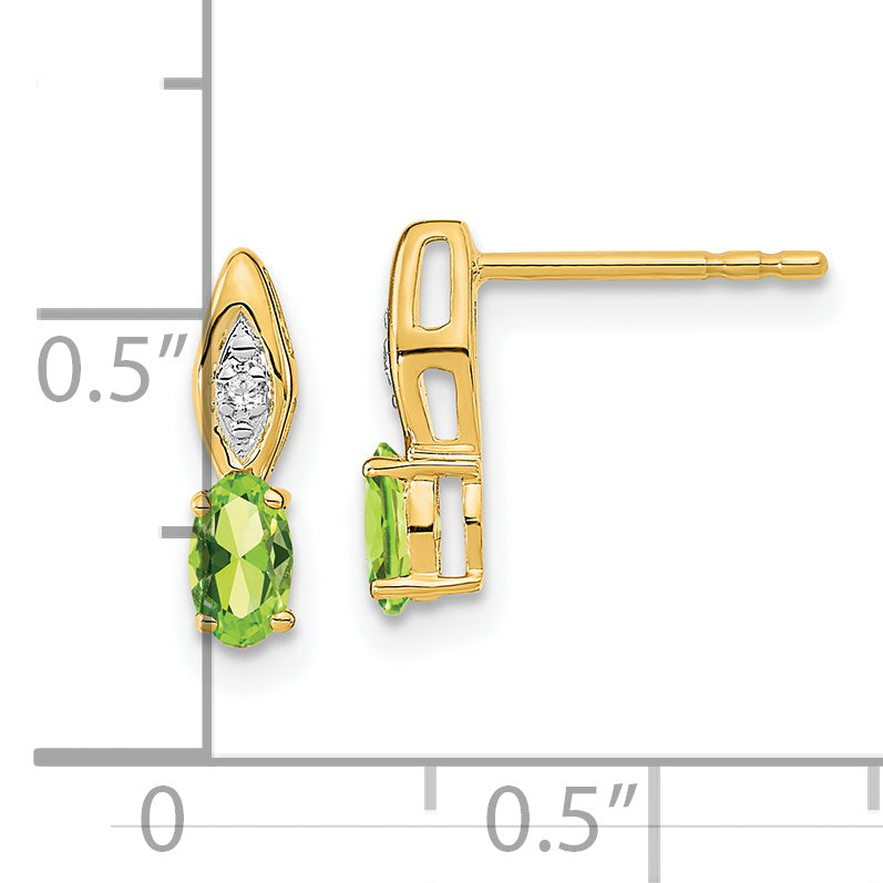 14K Yellow Gold Peridot and Diamond Post Earrings