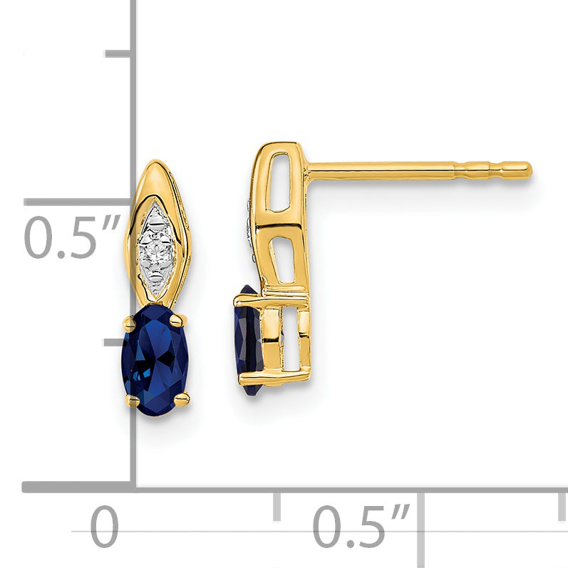 14K Yellow Gold Sapphire and Diamond Post Earrings