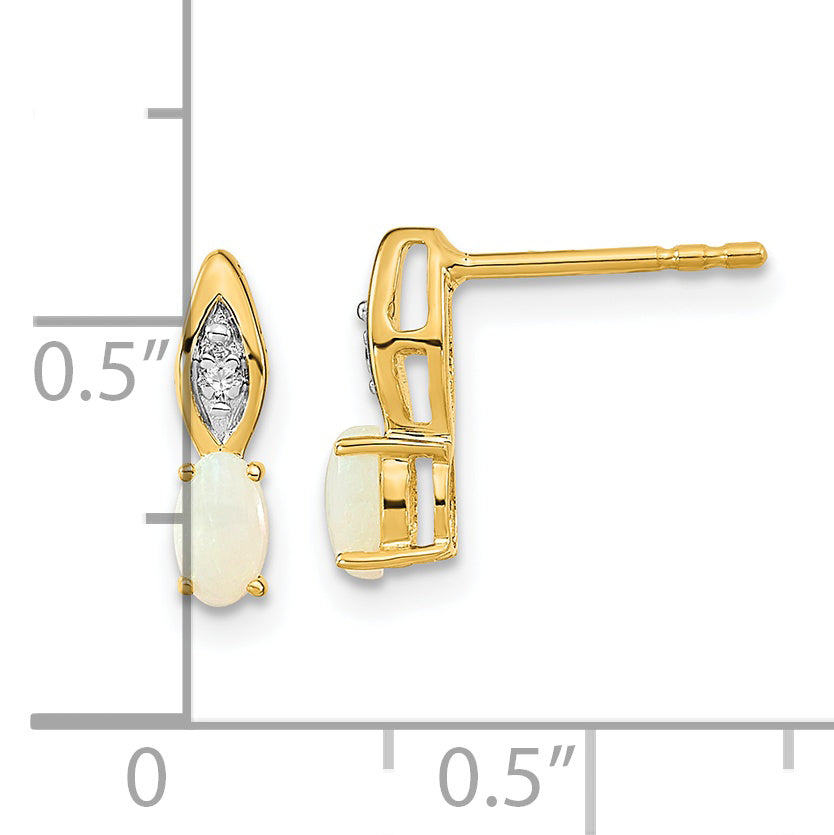 14K Yellow Gold Opal and Diamond Post Earrings