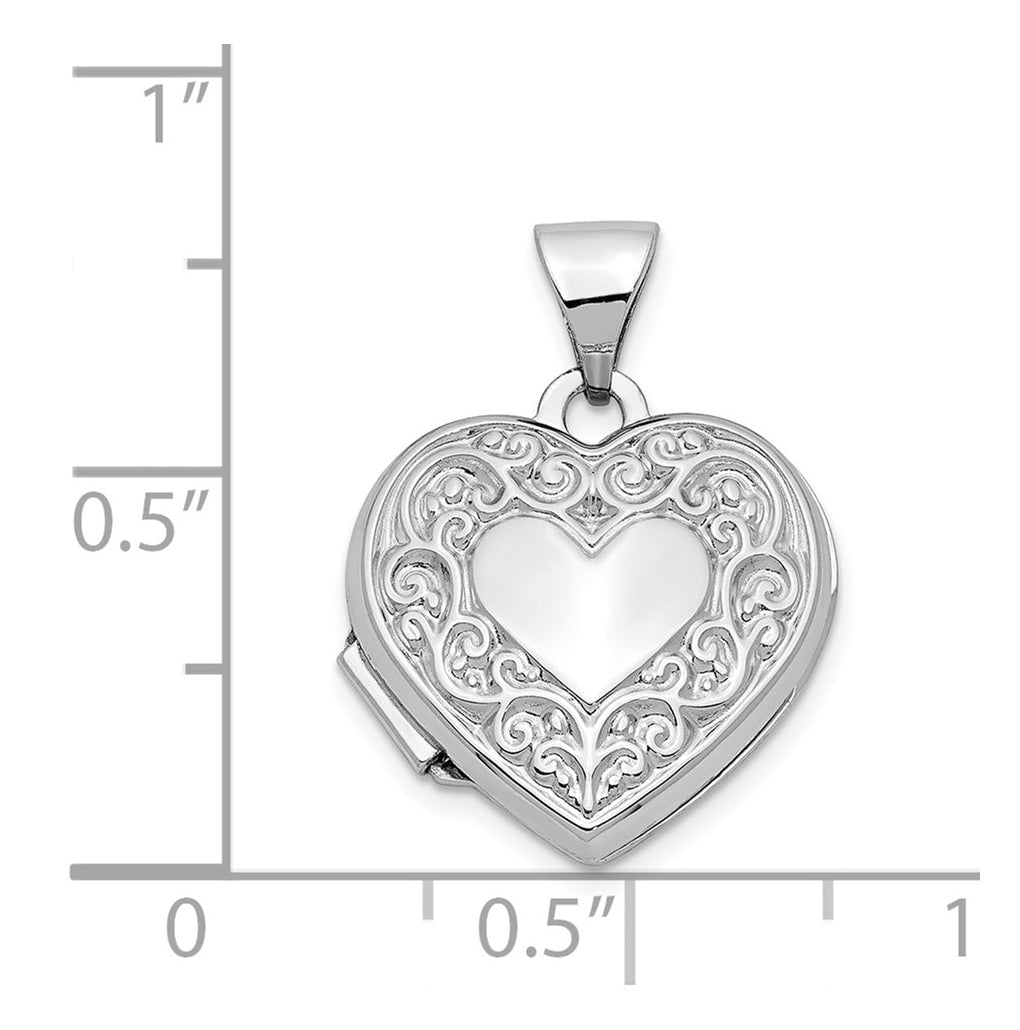 14k White Gold Scroll Pattern Heart Locket – Elegant Jewelry Gift for Birthday, Anniversary, Engagement, Wedding