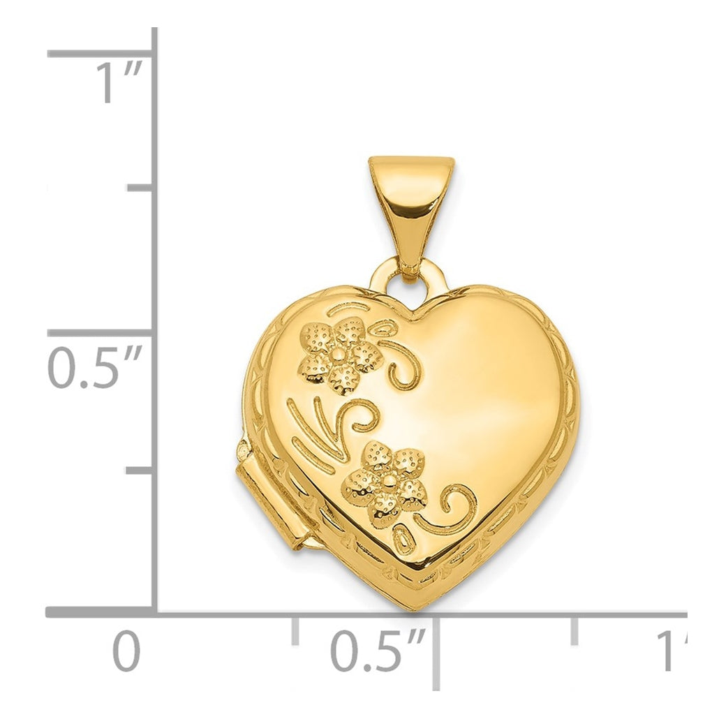 14K Yellow Gold Reversible Floral Love You Always Heart Locket – Elegant Jewelry Gift for Birthday, Anniversary, Engagement, Wedding
