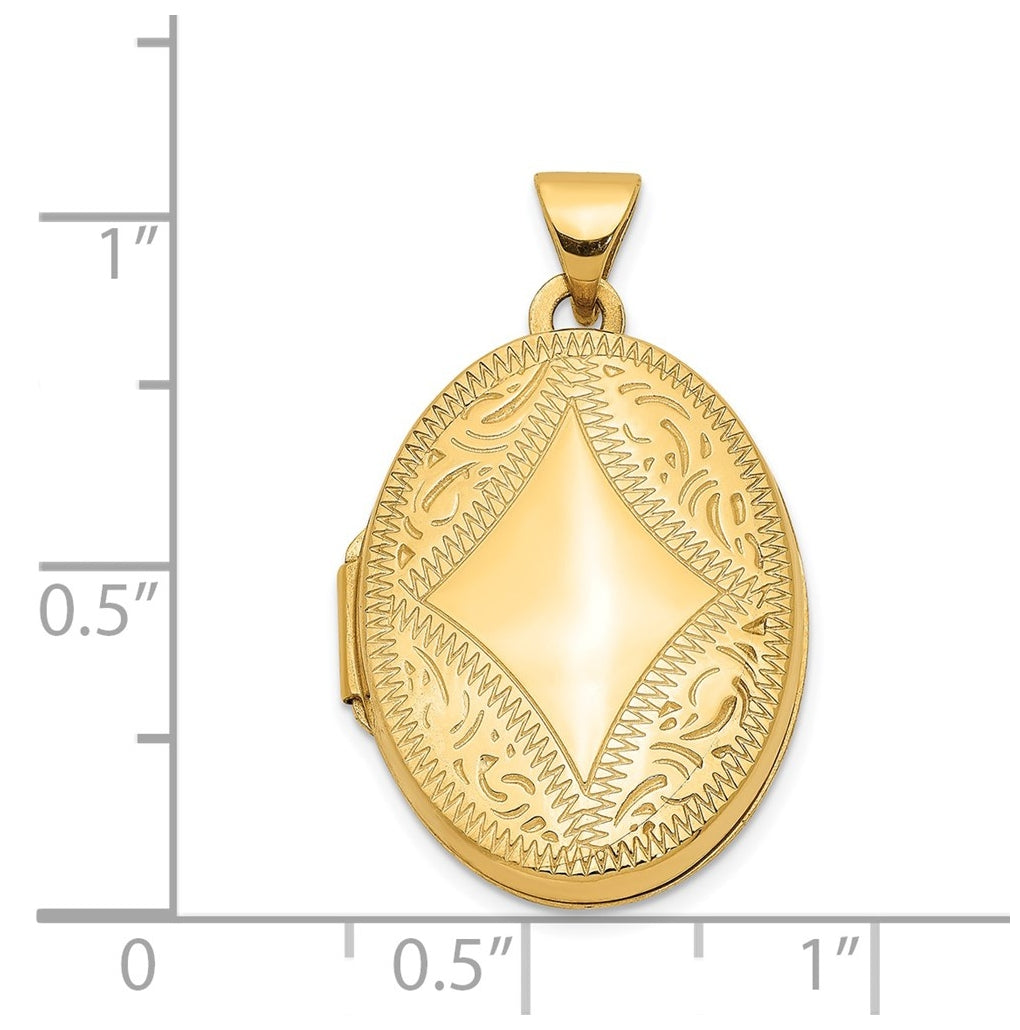 14K Yellow Gold Diamond-shaped Design Oval Locket – Elegant Jewelry Gift for Birthday, Anniversary, Engagement, Wedding