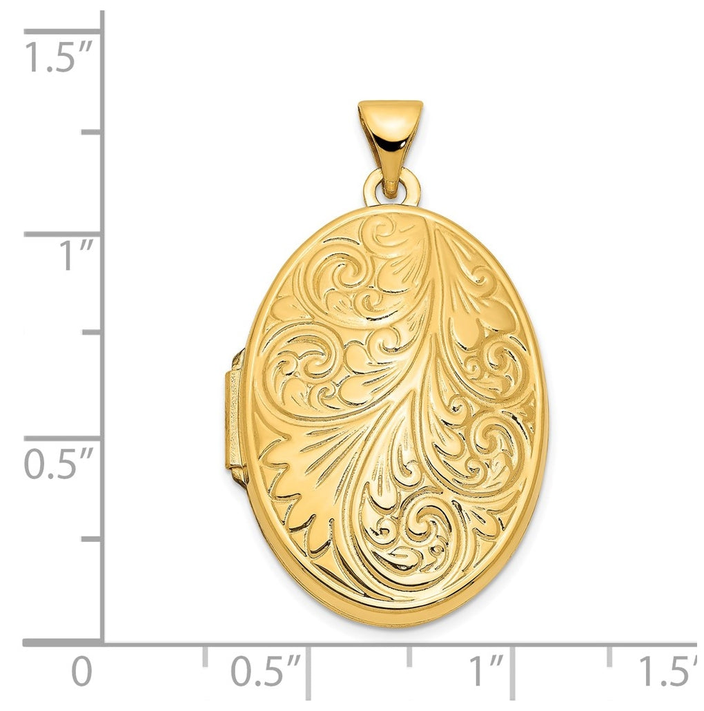 14k Yellow Gold Scroll Oval Locket – Elegant Jewelry Gift for Birthday, Anniversary, Engagement, Wedding