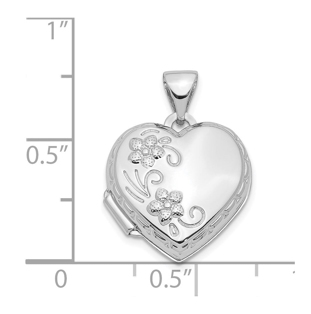 14k White Gold Polished Reversible Floral Heart Locket – Elegant Jewelry Gift for Birthday, Anniversary, Engagement, Wedding