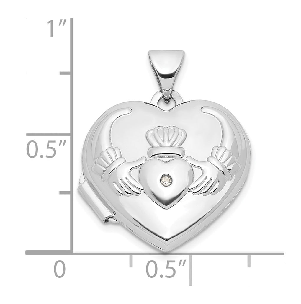 14k White Gold Diamond Heart Claddagh Locket – Elegant Jewelry Gift for Birthday, Anniversary, Engagement, Wedding