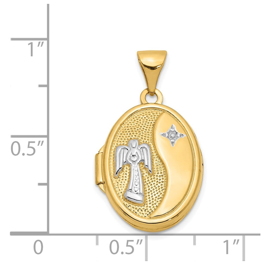 14k Yellow Gold w/Rhodium 17mm Guardian Angel Oval Locket – Elegant Jewelry Gift for Birthday, Anniversary, Engagement, Wedding