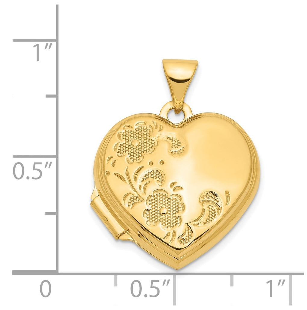 14K Yellow Gold 18mm Polished Heart-Shaped Floral Locket – Elegant Jewelry Gift for Birthday, Anniversary, Engagement, Wedding