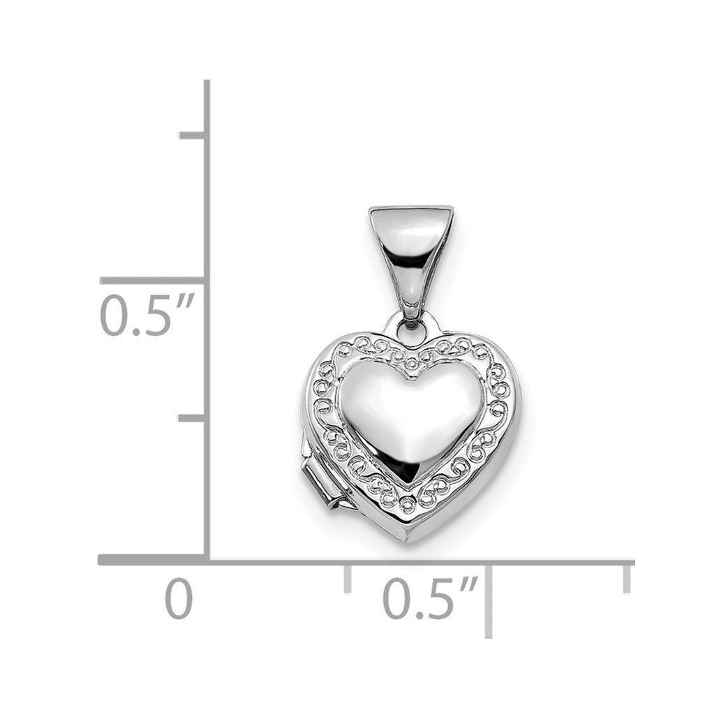14k White Gold Polished Heart-Shaped Scrolled Locket – Elegant Jewelry Gift for Birthday, Anniversary, Engagement, Wedding