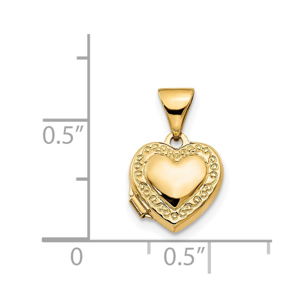 14K Yellow Gold Scroll Border 10mm Heart Locket – Elegant Jewelry Gift for Birthday, Anniversary, Engagement, Wedding
