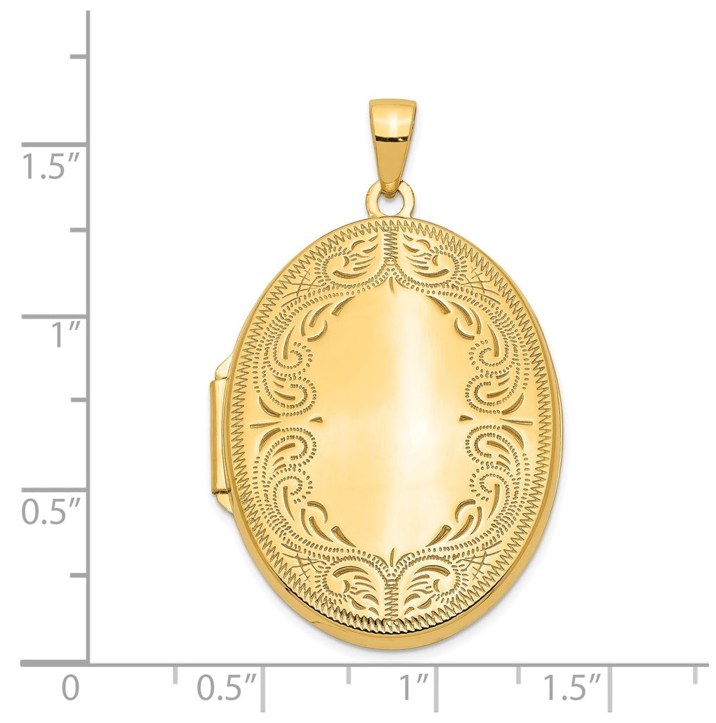 14k Yellow Gold 31mm Oval Scroll Locket – Elegant Jewelry Gift for Birthday, Anniversary, Engagement, Wedding