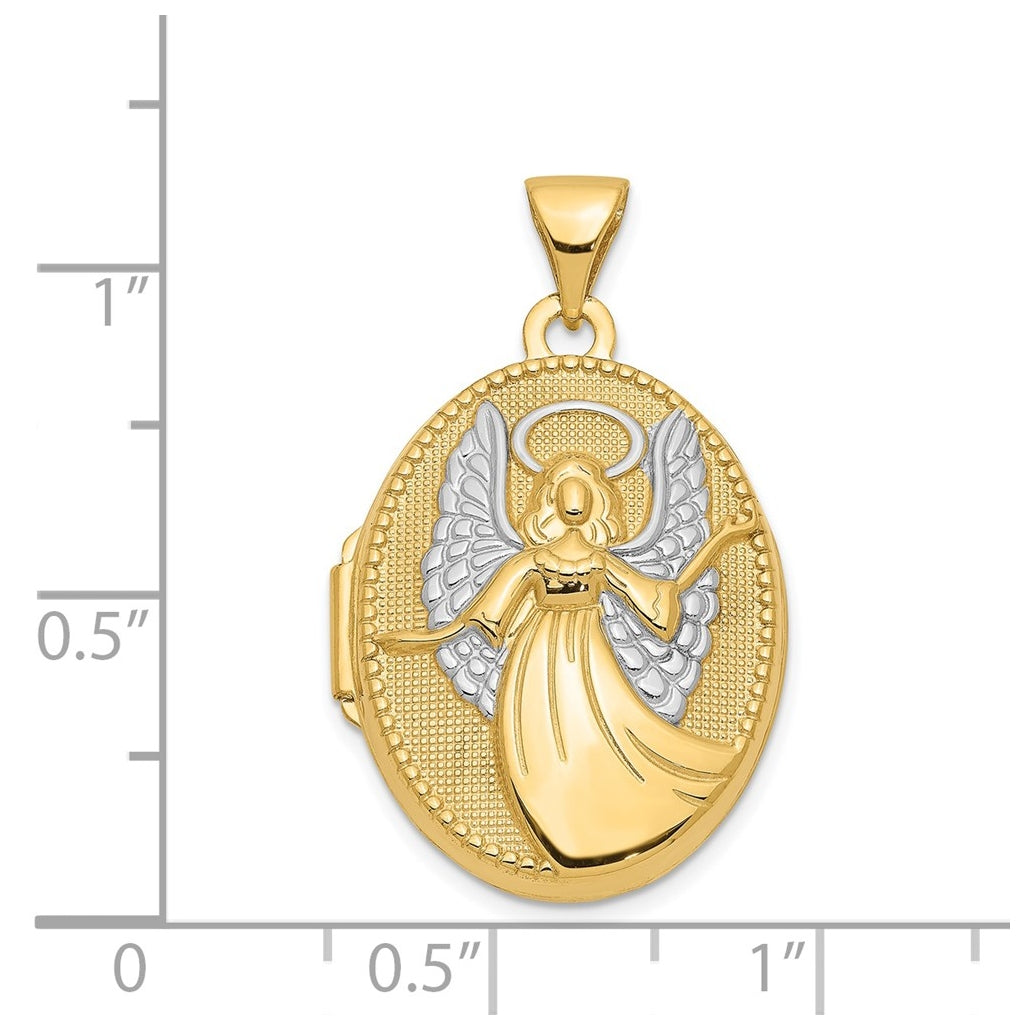 14K Yellow Gold w/Rhodium 21mm Oval Guardian Angel Locket – Elegant Jewelry Gift for Birthday, Anniversary, Engagement, Wedding
