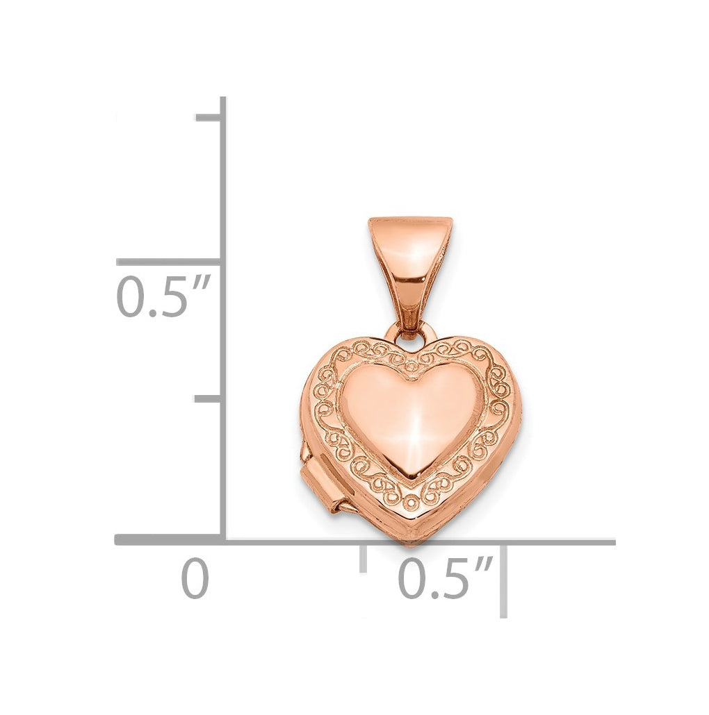 14k Rose Gold Polished 10mm Heart-Shaped Scrolled Locket – Elegant Jewelry Gift for Birthday, Anniversary, Engagement, Wedding