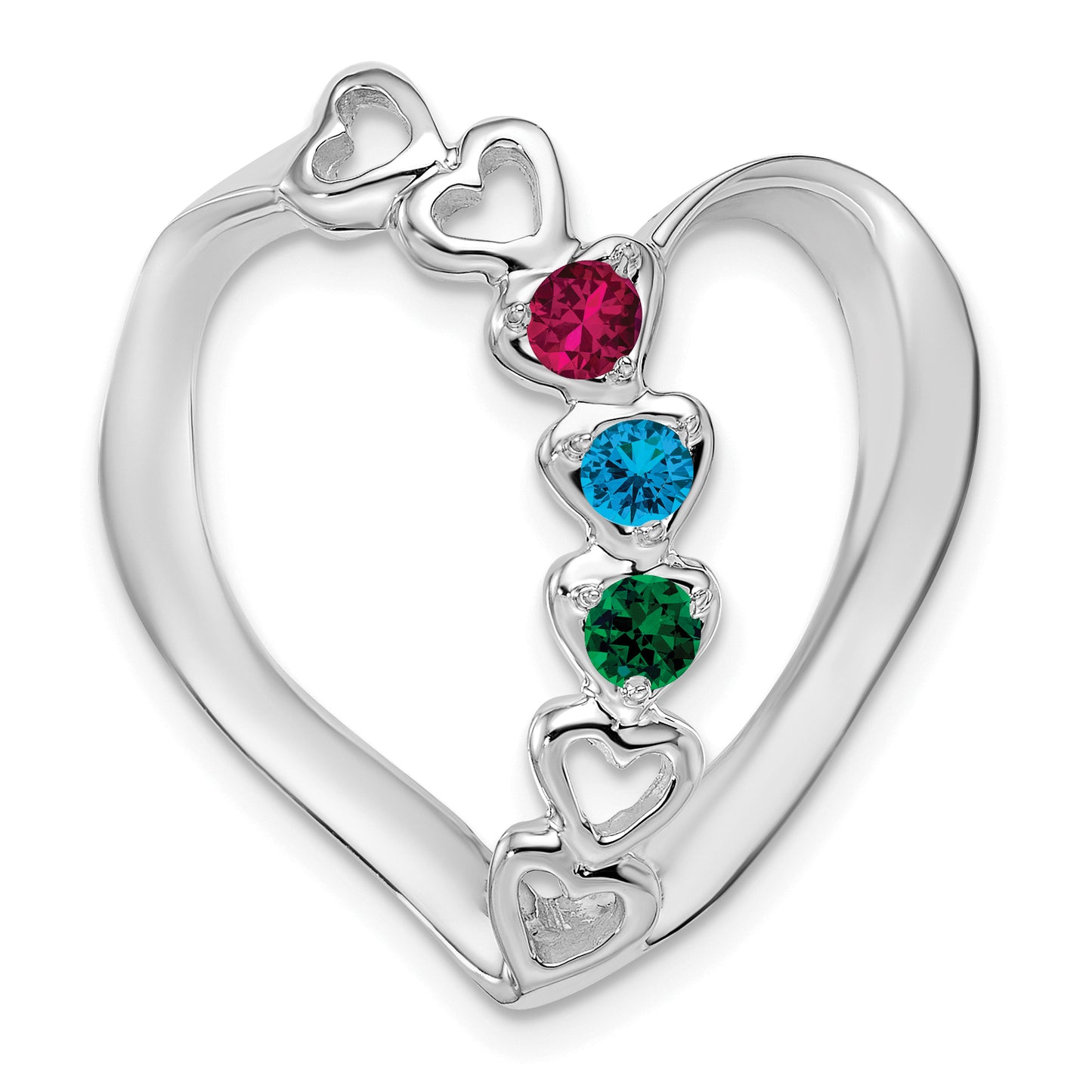 14K White Gold Synthetic Diamond Family Heart Slide
