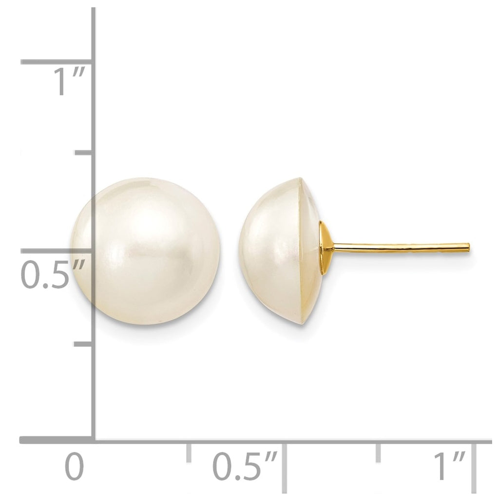 14K Yellow Gold 10-11mm White Freshwater Cultured Mabe Pearl Post Earrings – Elegant Jewelry Gift for Birthday, Anniversary, Engagement, Wedding