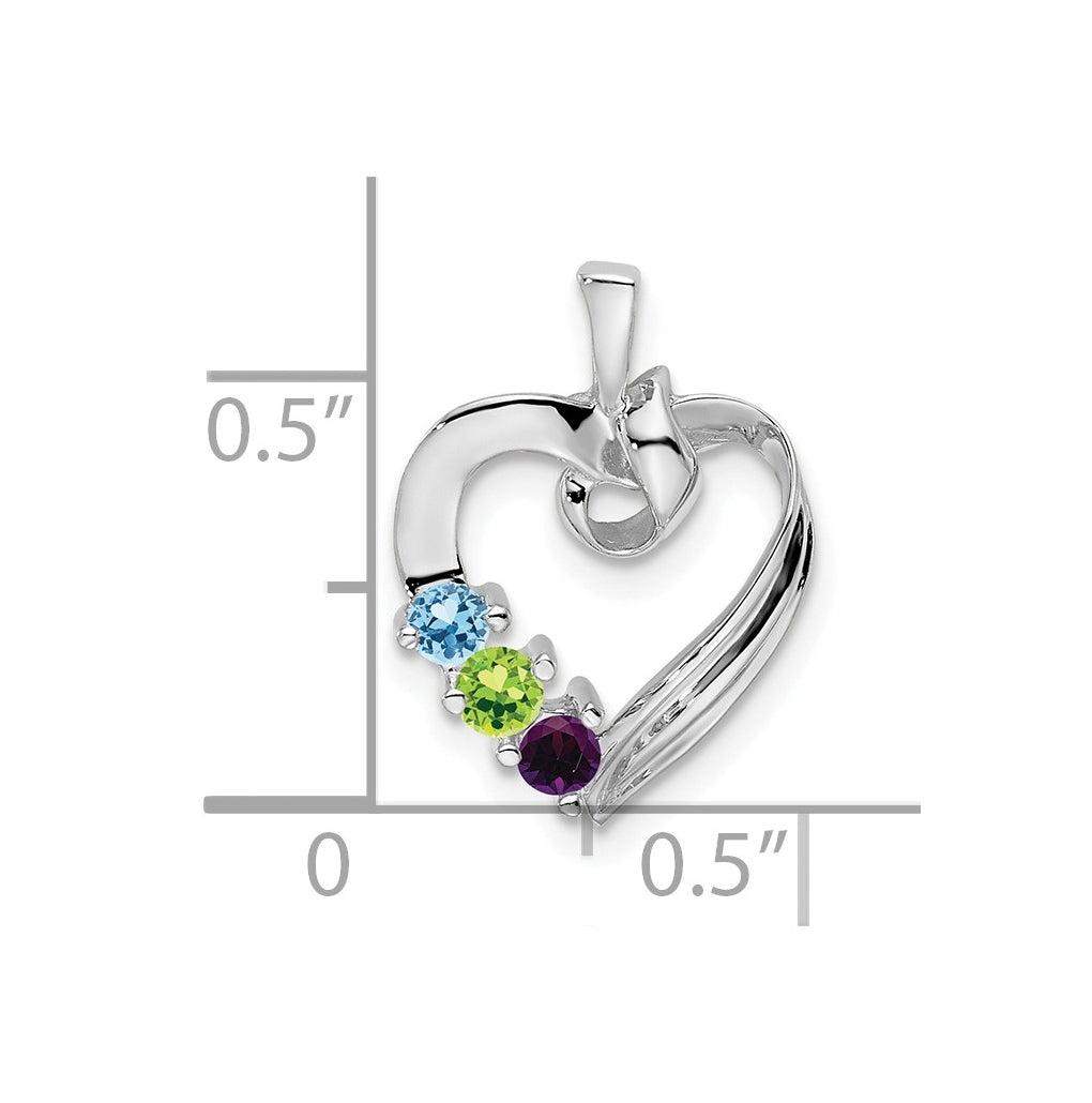 10k White Gold 3 Genuine Stone Family Pendant – Elegant Jewelry Gift for Birthday, Anniversary, Engagement, Wedding