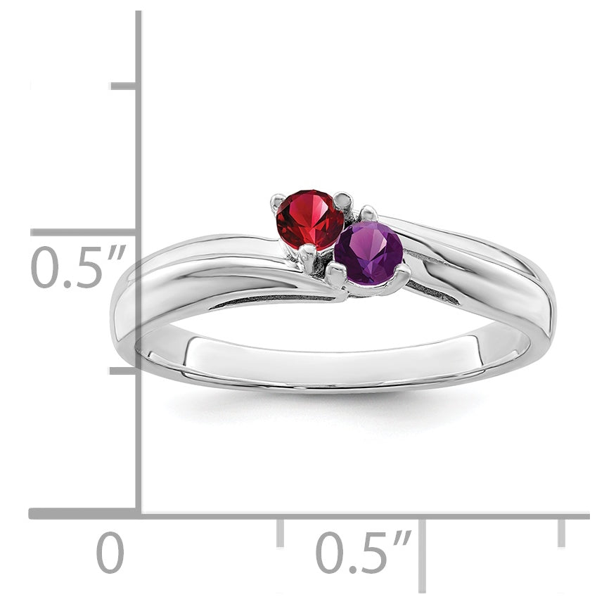 Sterling Silver Rhodium plated Family Jewelry Ring, 2 stone