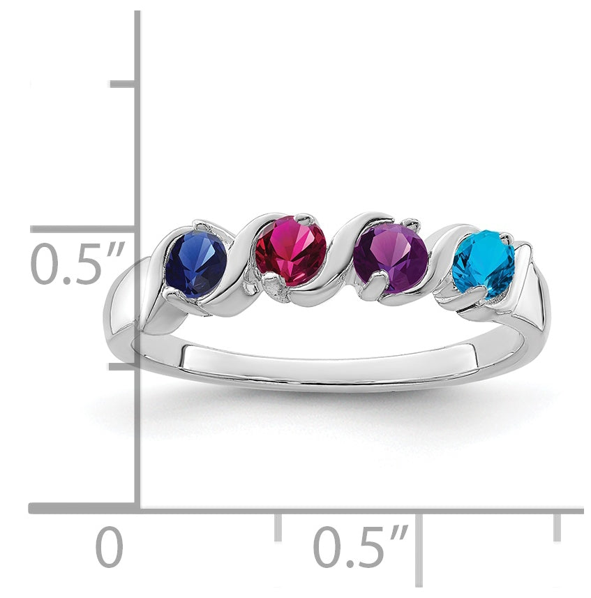 Sterling Silver Rhodium plated Synthetic 3 mm 4 Stone Mother's Ring, 3 mm Band width