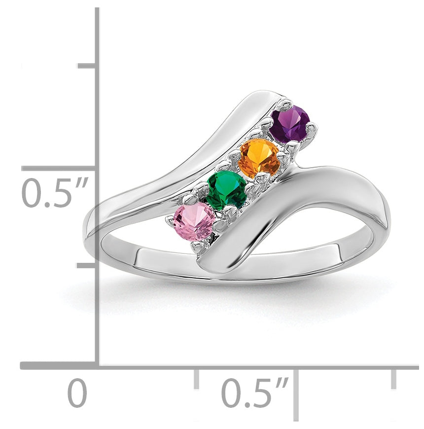 Sterling Silver Rhodium plated Synthetic 4 Stone Family & Mother's Ring, 2 mm Band width