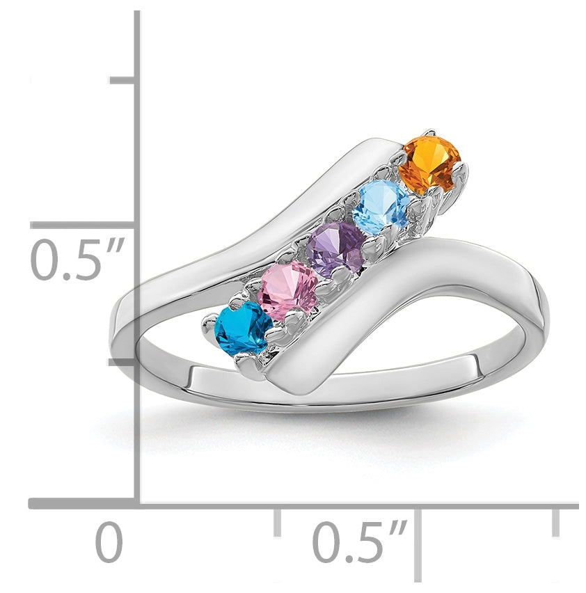 Sterling Silver Rhodium plated Synthetic 5-Stone Mother's Ring