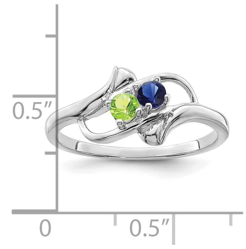 Sterling Silver Rhodium plated Synthetic 2.75mm 2 Stone Mother's Ring, 2mm Band width