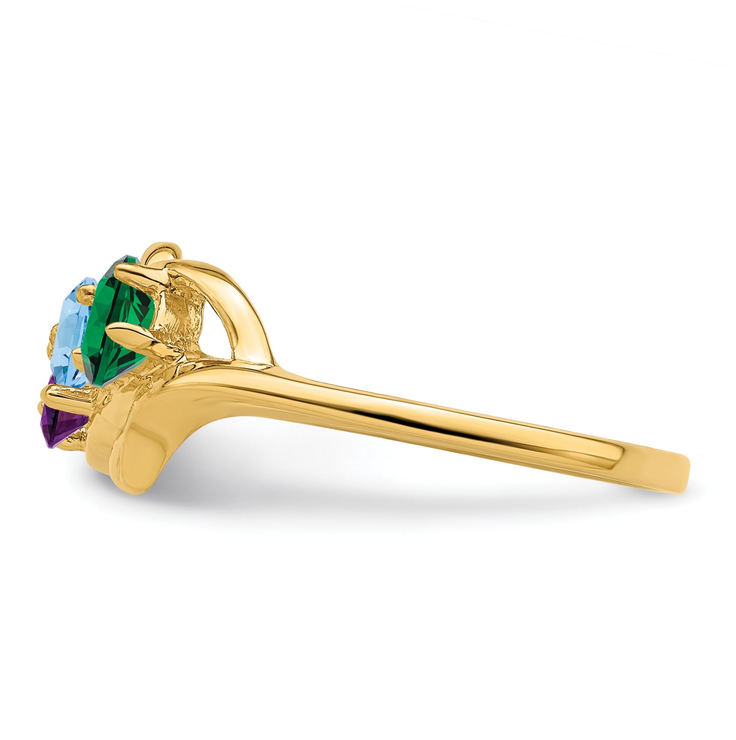 10K Yellow Gold Synthetic Family Jewelry Ring, 3 Stone