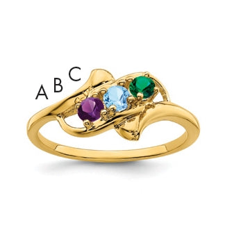 10K Yellow Gold Synthetic Family Jewelry Ring, 3 Stone