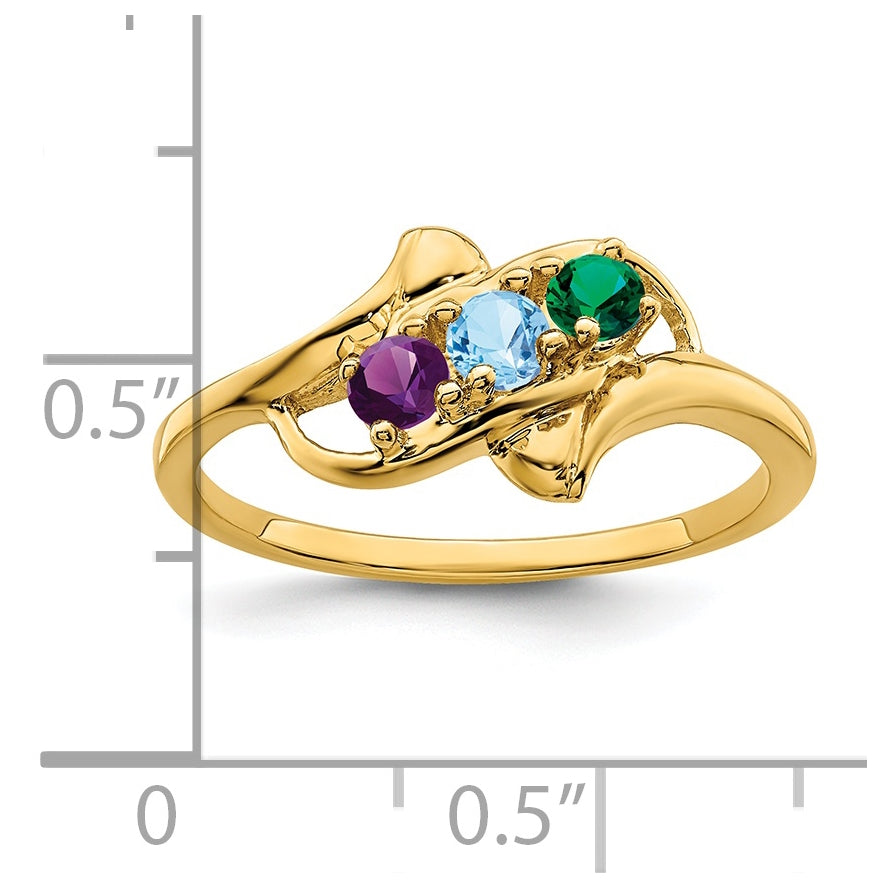 10K Yellow Gold Synthetic Family Jewelry Ring, 3 Stone