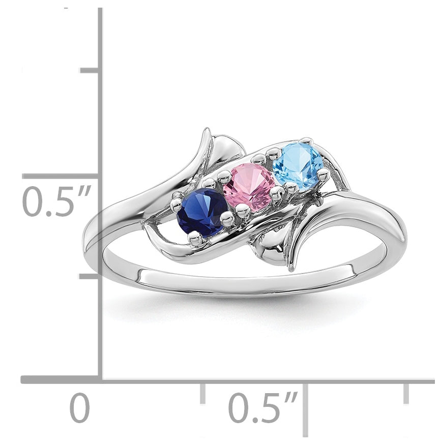 Sterling Silver Rhodium plated Synthetic 2.75 mm 3 Stone Mother's Ring