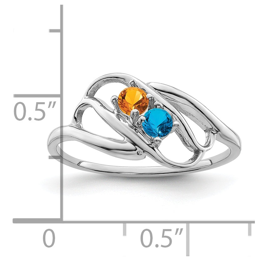 Sterling Silver Rhodium plated Synthetic 2 Stone Mother's Ring, Size 10