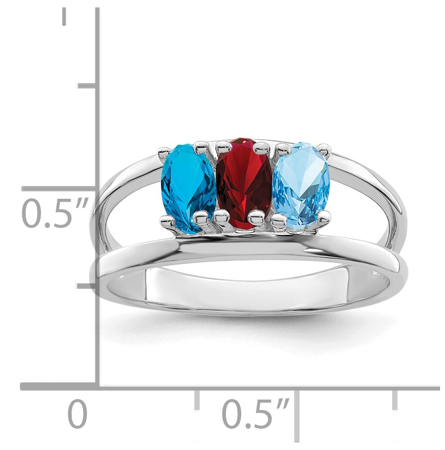 Sterling Silver Rhodium plated Synthetic 5x3mm 3 Stone Mother's Ring