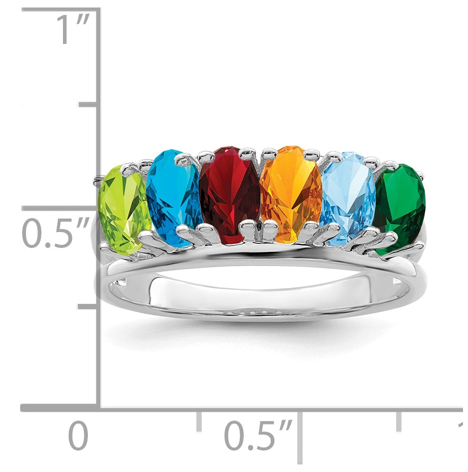 Sterling Silver Rhodium plated Synthetic 6-Stone Mother's Ring