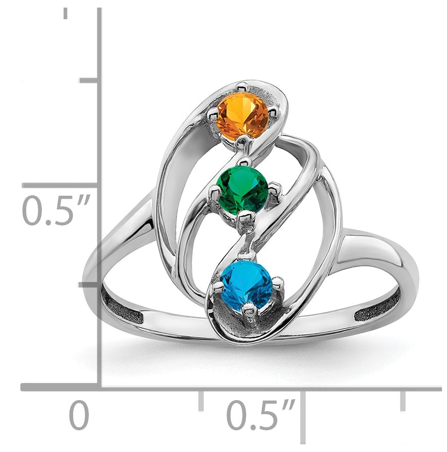 Sterling Silver Rhodium plated Synthetic 3mm 3 Stone Mothers Ring