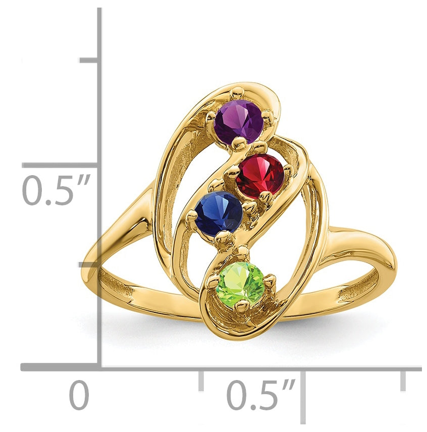 10K Yellow Gold Synthetic Family Jewelry Ring, 4-Stones