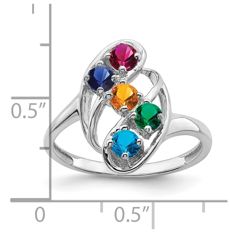 Sterling-Silver Rhodium plated Synthetic 5 Stone Mother's Ring