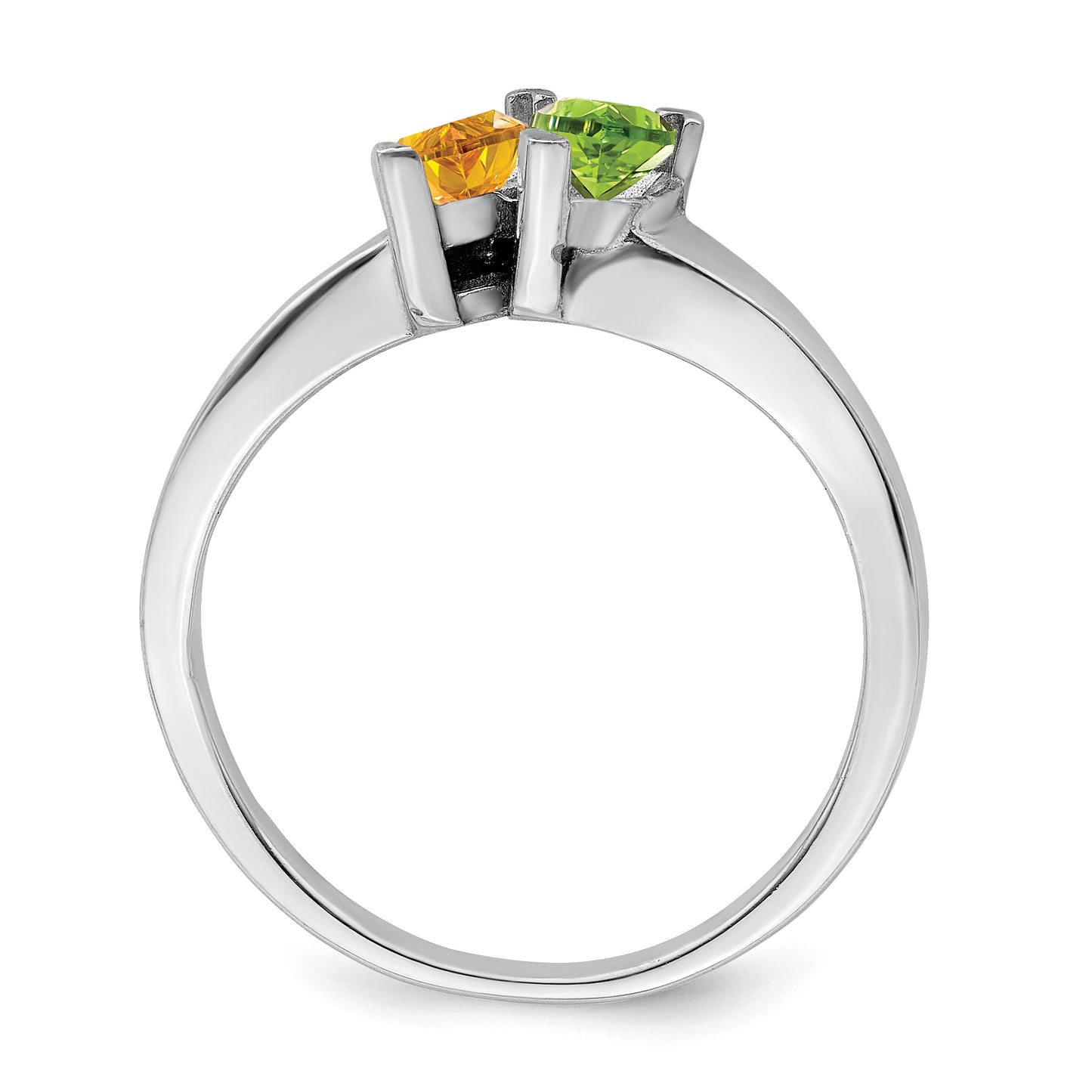 Sterling Silver Rhodium plated Synthetic 2 Stone Mother's Ring