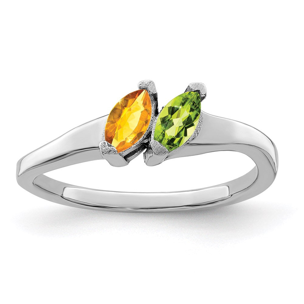Sterling Silver Rhodium plated Synthetic 2 Stone Mother's Ring