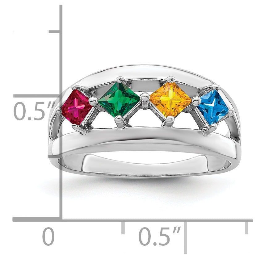 Sterling Silver Rhodium plated Synthetic 4-Stone Family Jewelry Ring