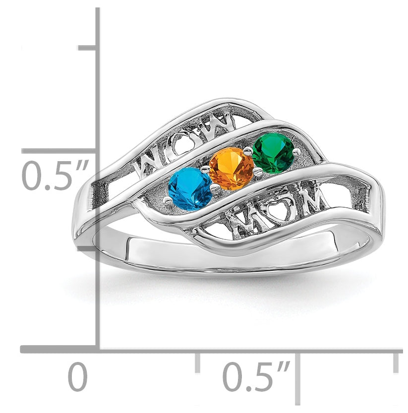 Sterling Silver Rhodium plated Synthetic Family Jewelry Ring, 3-Stone