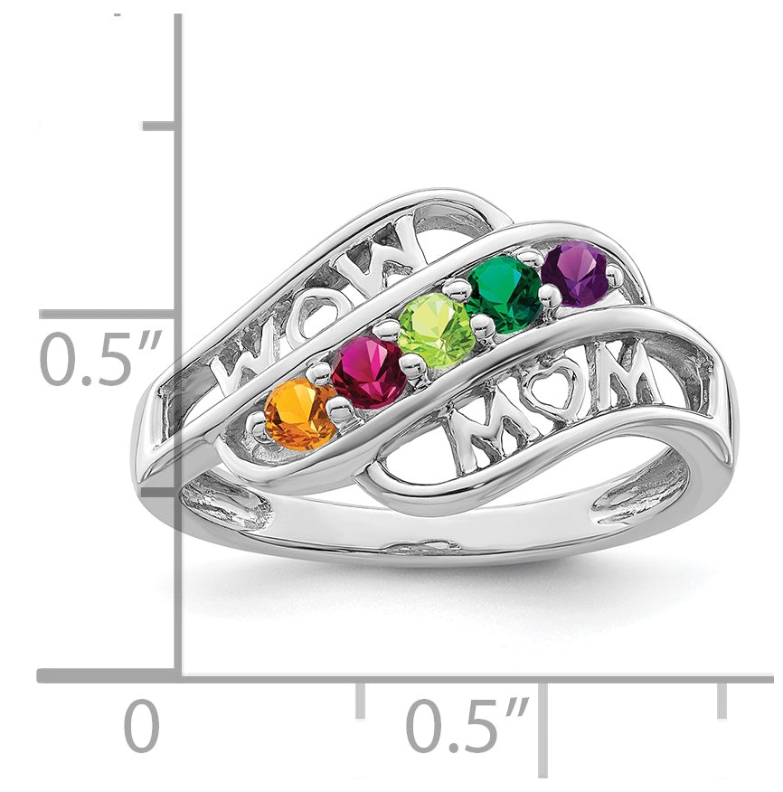 Sterling Silver Rhodium plated Synthetic Family Jewelry Ring, 5-Stone