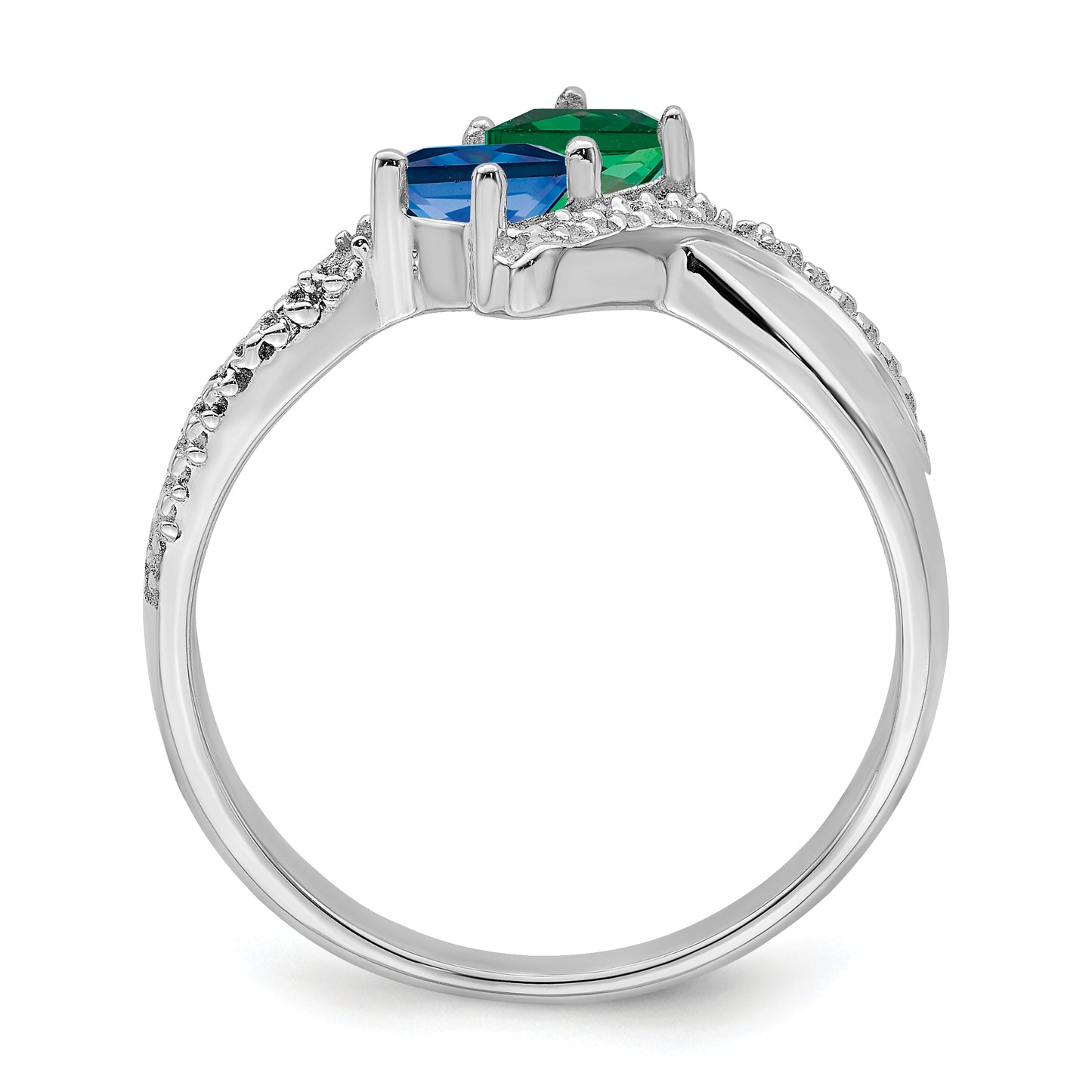 Sterling Silver Rhodium plated Synthetic 2 Stone Mother's Ring