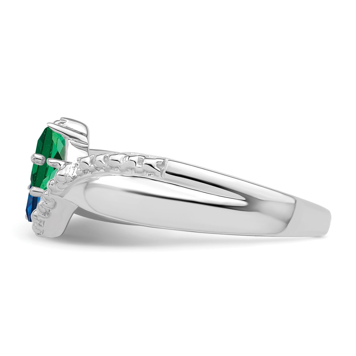 Sterling Silver Rhodium plated Synthetic 2 Stone Mother's Ring