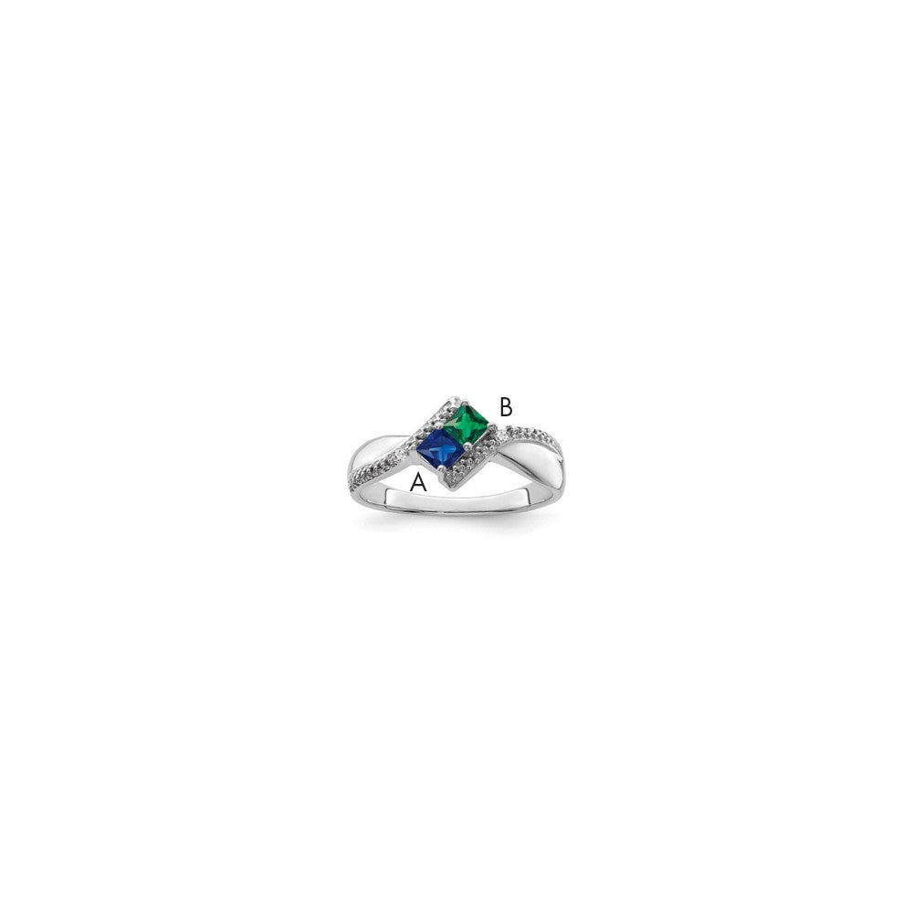 Sterling Silver Rhodium plated Synthetic 2 Stone Mother's Ring