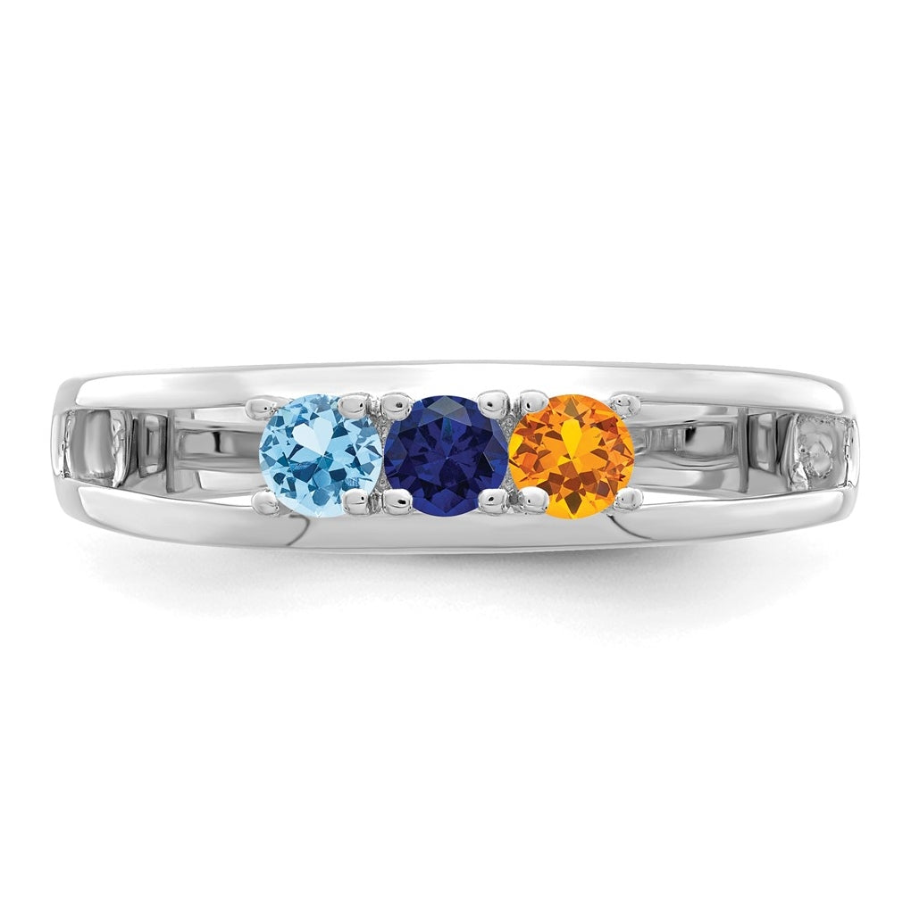 10k White Gold 3mm Synthetic Family Jewelry Ring