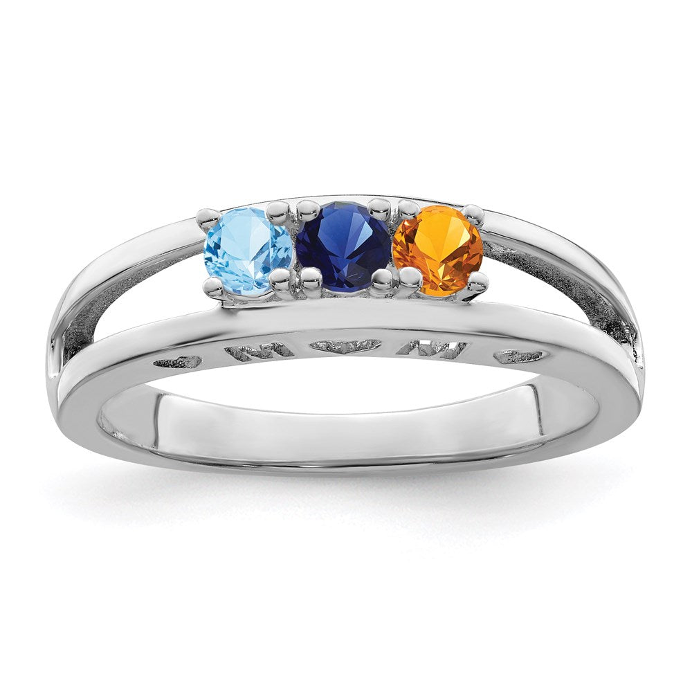 Sterling Silver Rhodium plated 3mm Synthetic Family Jewelry Ring