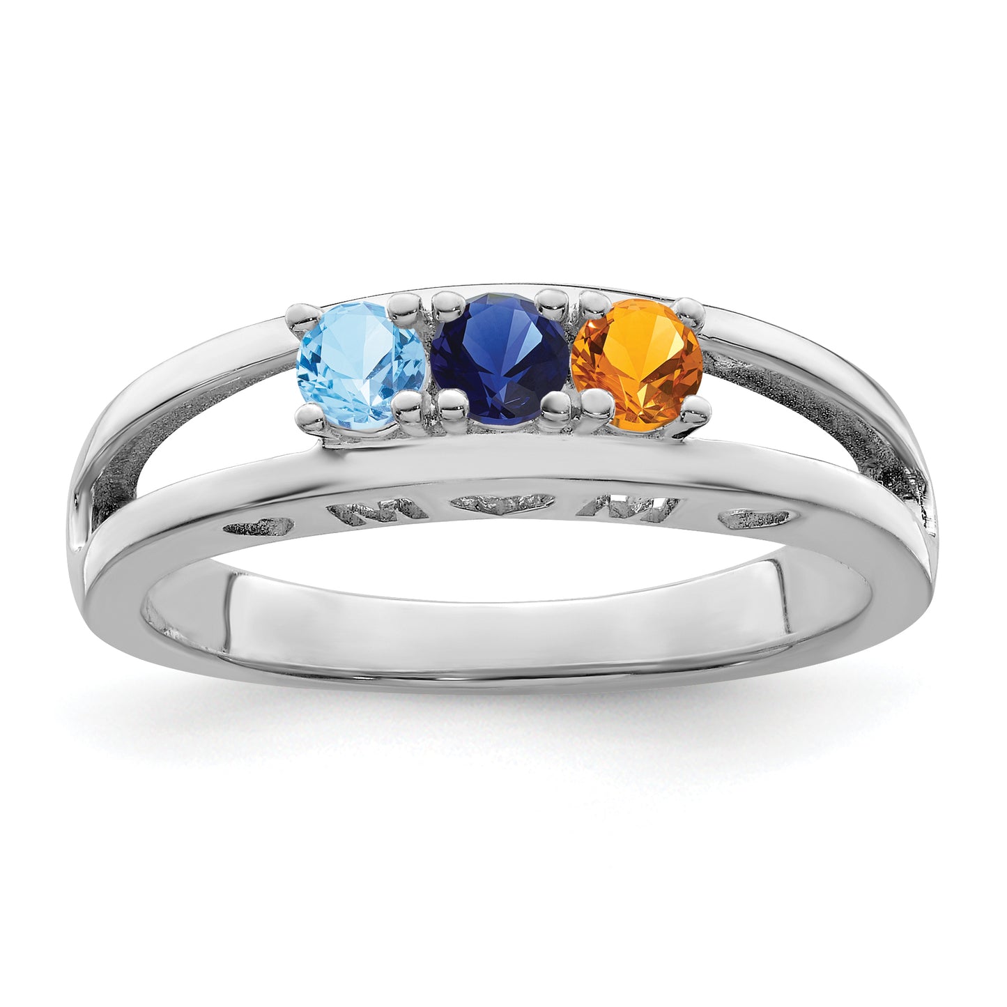 Sterling Silver Rhodium plated 3mm Synthetic Family Jewelry Ring