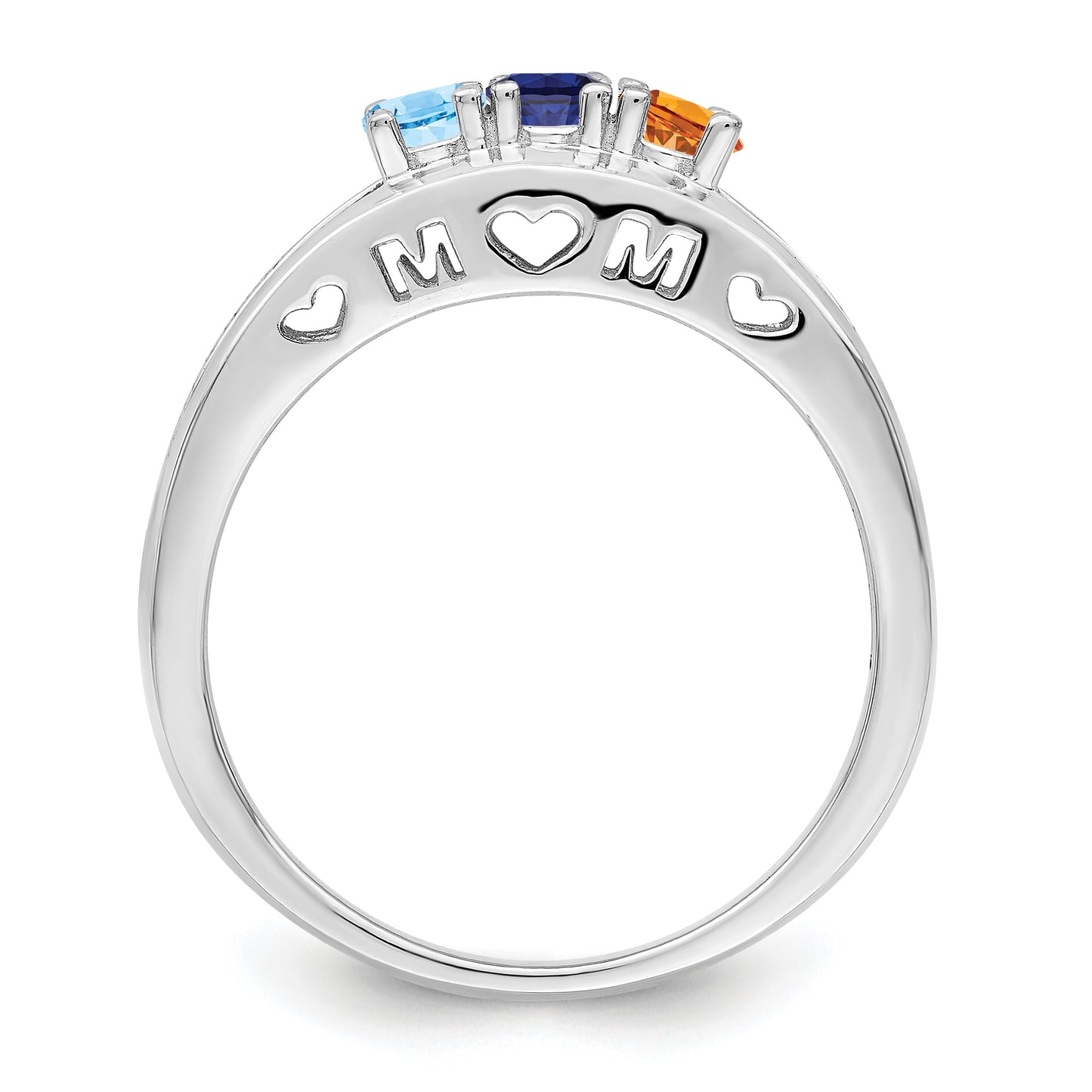 Sterling Silver Rhodium plated 3mm Synthetic Family Jewelry Ring