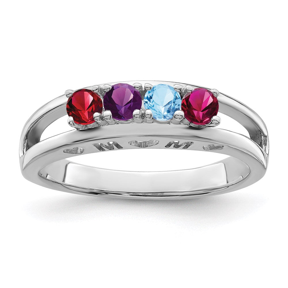 Sterling Silver Rhodium plated 3mm Synthetic family jewelry ring