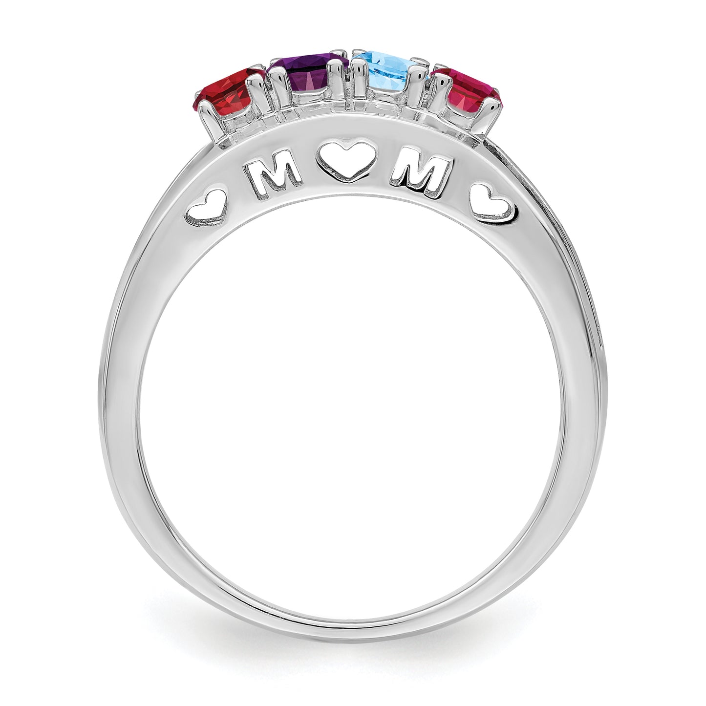 Sterling Silver Rhodium plated 3mm Synthetic family jewelry ring